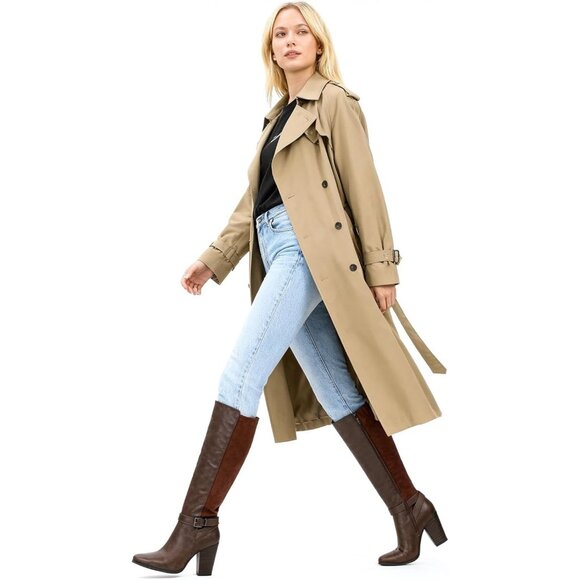 Women's Heel Knee High Coffee Brown Boot Zip Up Chunky Heel Tall Fashions Boots - Picture 6 of 8